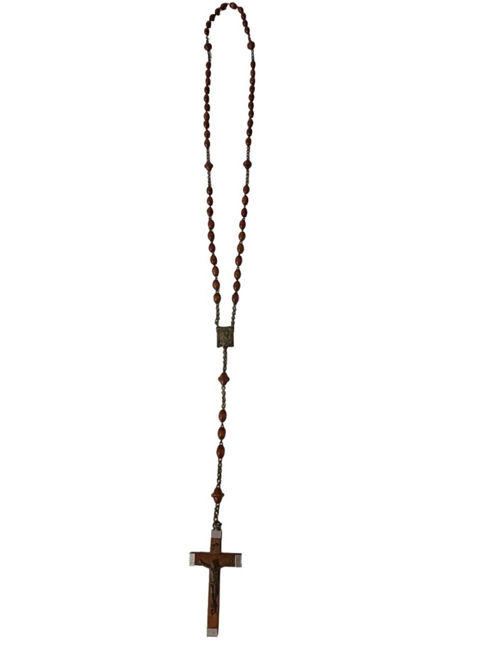 Vintage French Lourdes Wood Rosary Necklace Catholic Crucifix Religious Prayer B